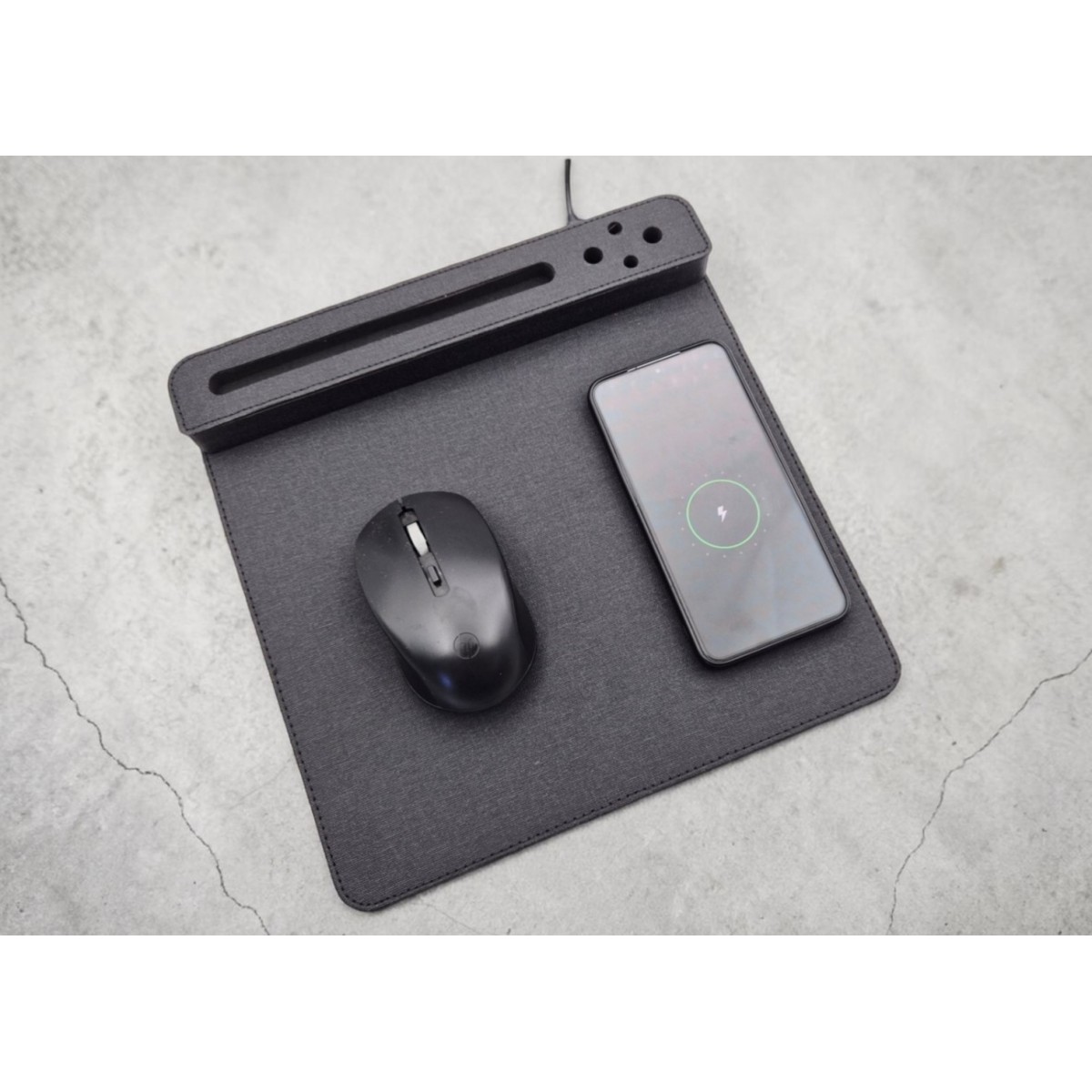 MOUSEPAD Kablosuz telefon şarj özellikli (Keten dokulu Suni Deri kaplama.)